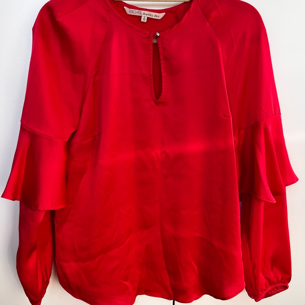 Rachael Rachel Roy Red Long Sleeve With Ruffle Blouse